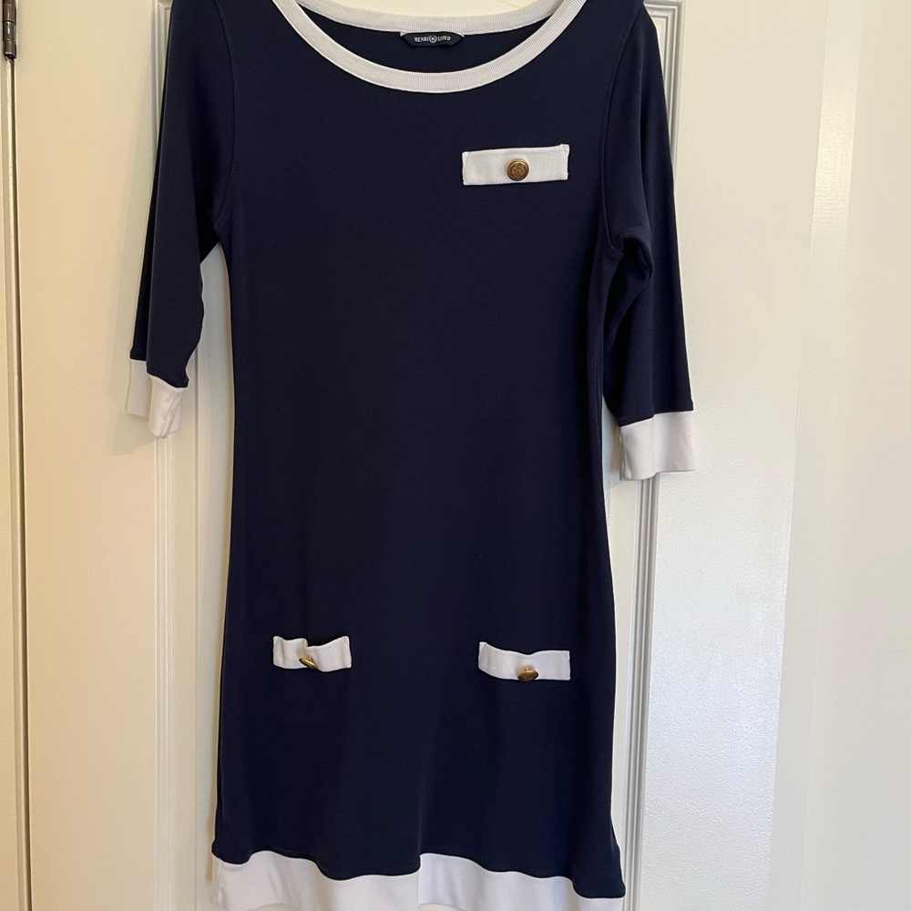 Henri Lloyd Dark Blue and White 3/4 Sleeve Dress